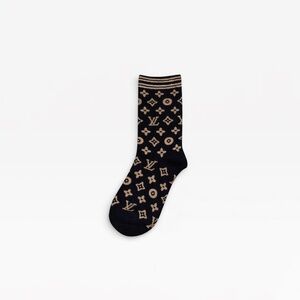 Louis Vuitton Monogram Black and Tan Crew Socks